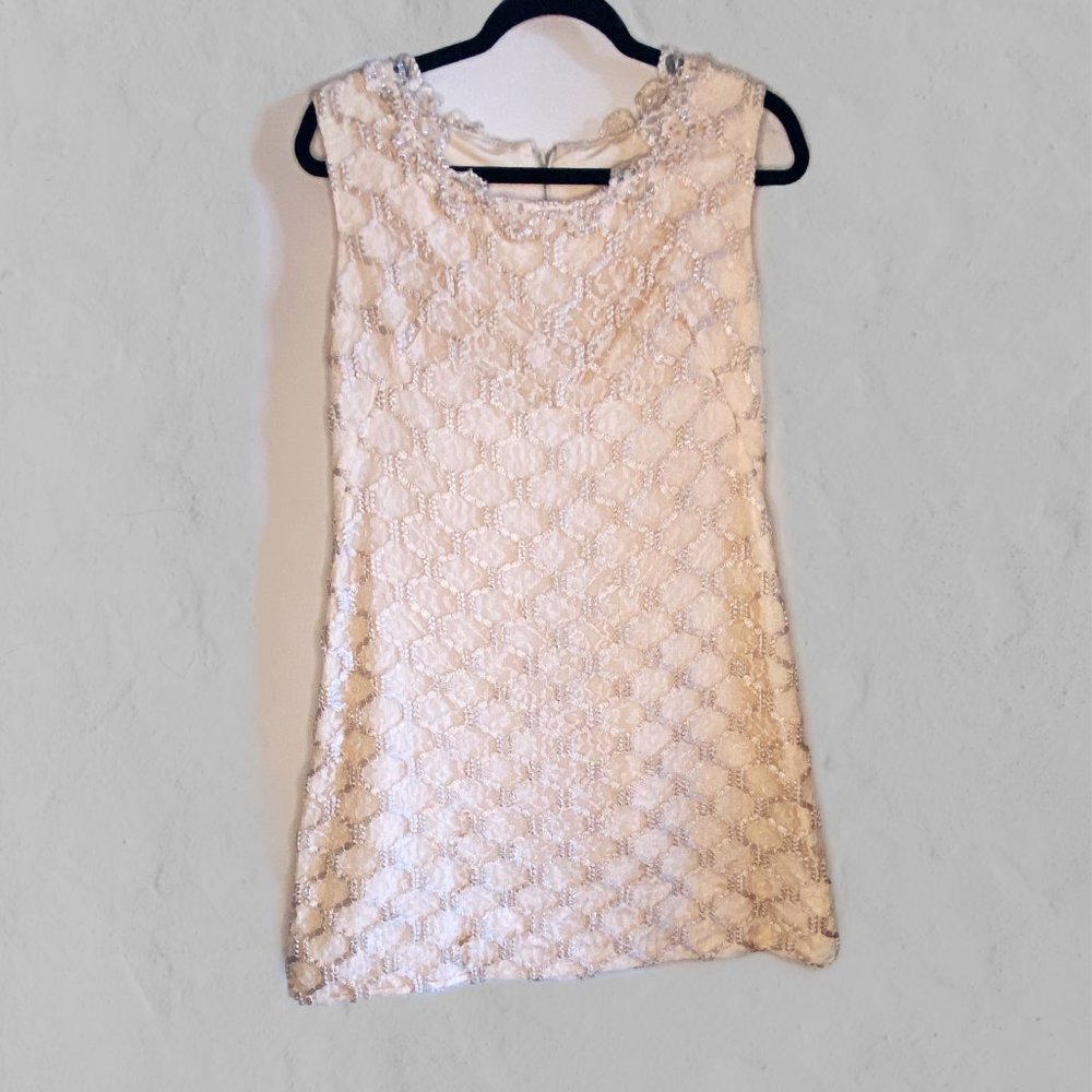 Vintage Lace and Sequin Beige Dress